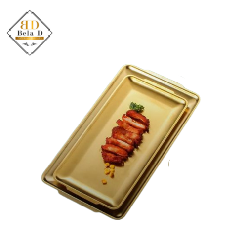 Golden Rectangular Stainless Steel Buffet Tray – 40cm x 24cm