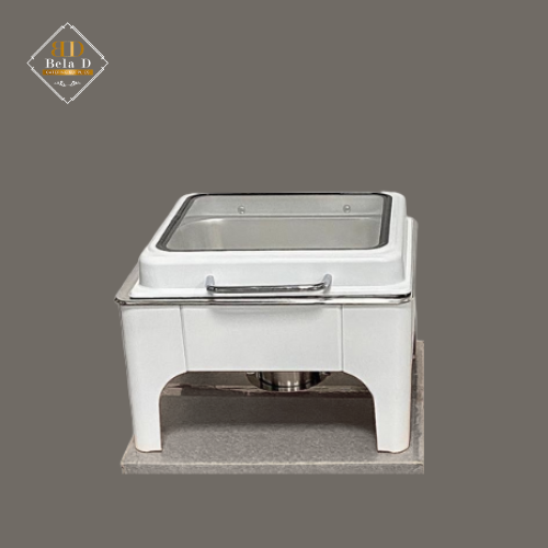 Hydraulic Trendy Glass Chafing Dish – Square | Elegant Buffet Food Warmer