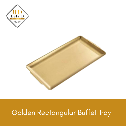 Golden Rectangular Stainless Steel Buffet Tray – 40cm x 24cm